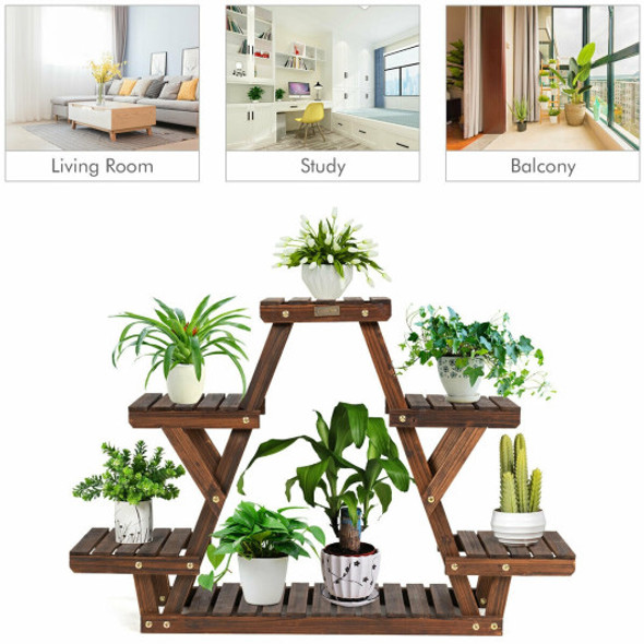 Wood Plant Stand Triangular Shelf 6 Pots Flower Shelf