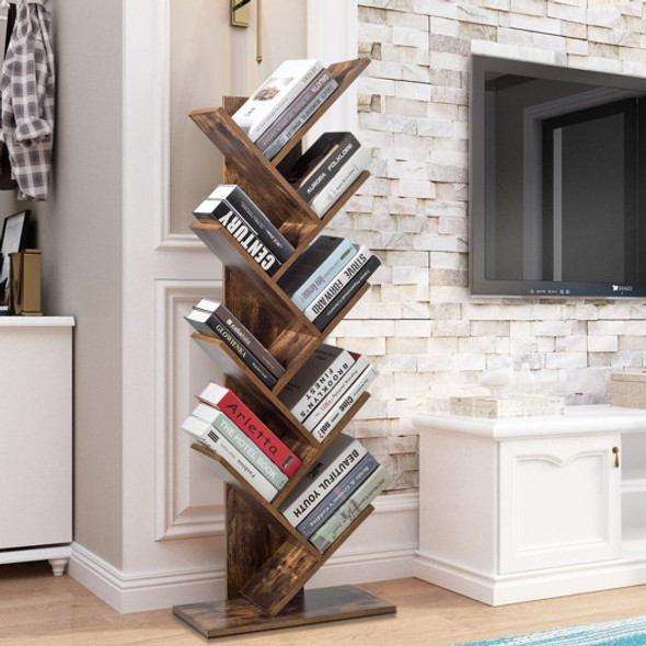 8-Tier Free Standing Tree Bookshelf-Coffee