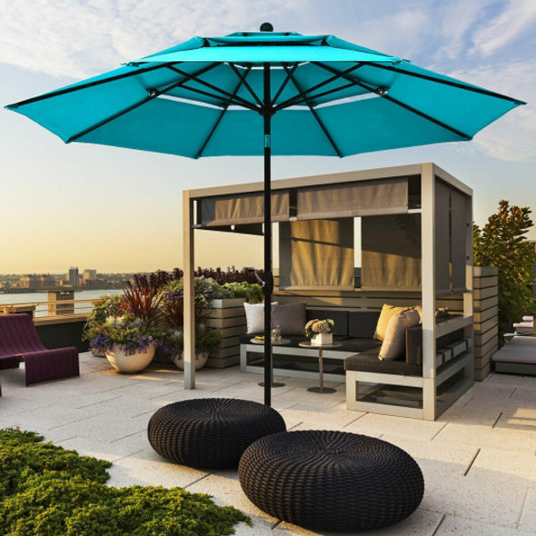 10' 3 Tier Patio Umbrella Aluminum Sunshade Shelter Double Vented without Base-Turquoise