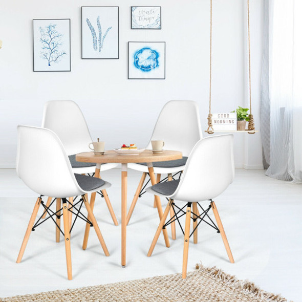 4 Pcs Modern Mid Century Armless Side Chair with Linen Cushion and Wood Legs-White