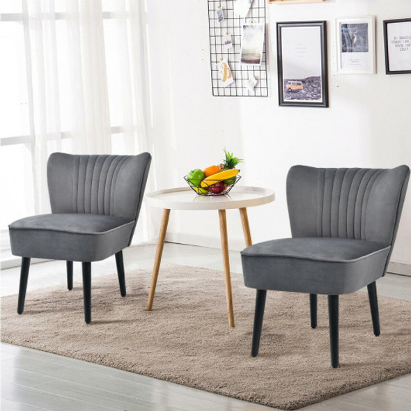 Set of 2 Armless Upholstered Leisure Accent Chair-Gray