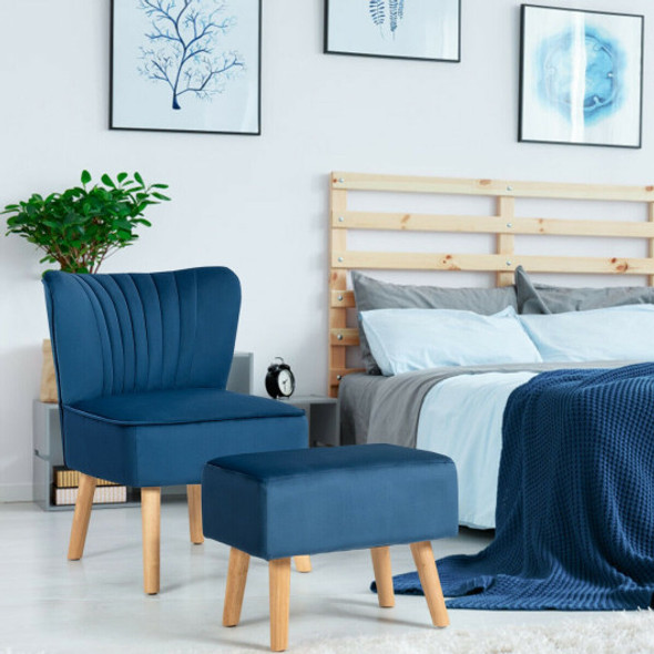 Leisure Chair and Ottoman Padded Velvet Tufted Sofa Set -Blue