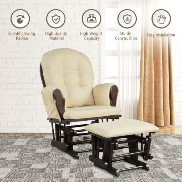 Baby Nursery Relax Rocker Rocking Chair Glider and Ottoman Set-Beige