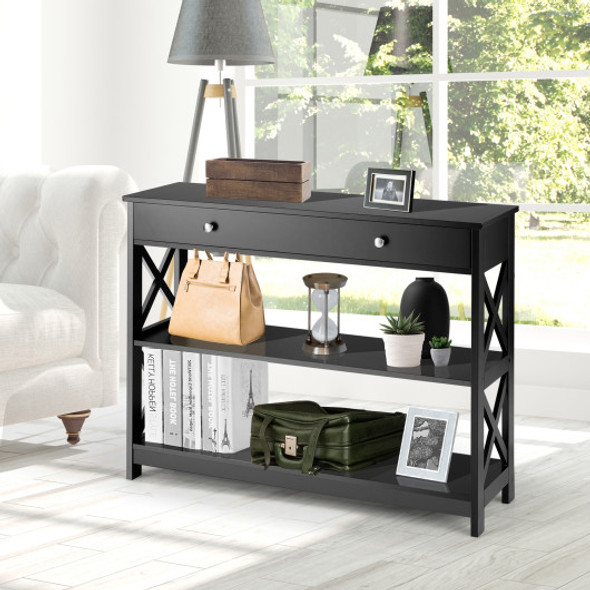 Console Table 3-Tier with Drawer and Storage Shelves-Espresso