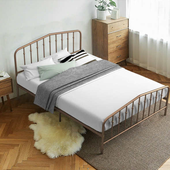 Full Size Metal Bed Frame with Headboard & Footboard-Brown