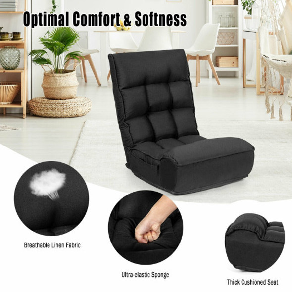 4-Position Adjustable Floor Chair Folding Lazy Sofa-Black