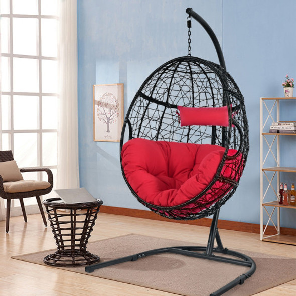 Hanging Cushioned Hammock Chair with Stand-Red