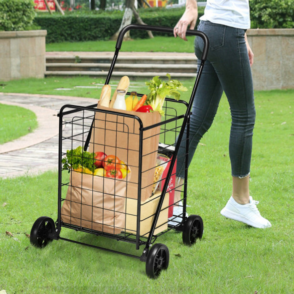 Portable Folding Shopping Cart Utility for Grocery Laundry-Black