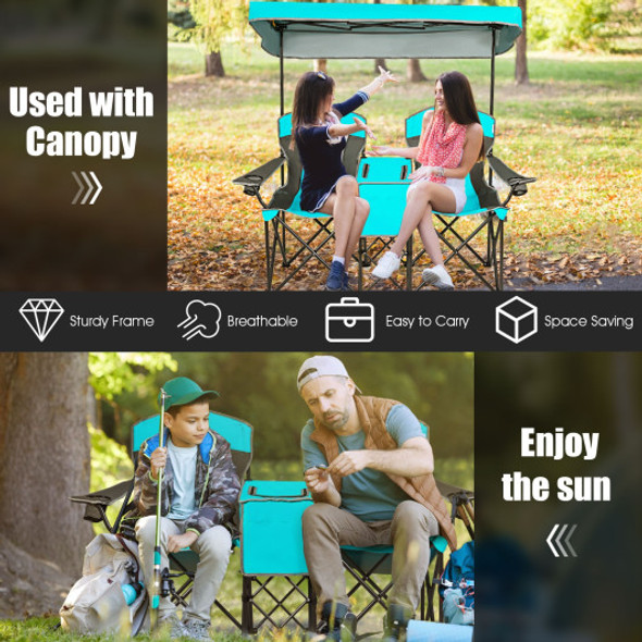 Portable Folding Camping Canopy Chairs with Cup Holder-Turquoise