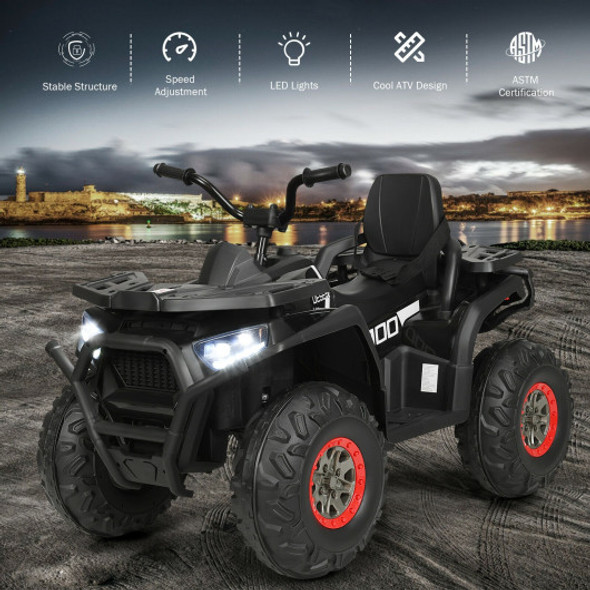 12 V Kids Electric 4-Wheeler ATV Quad with MP3 and LED Lights-Black