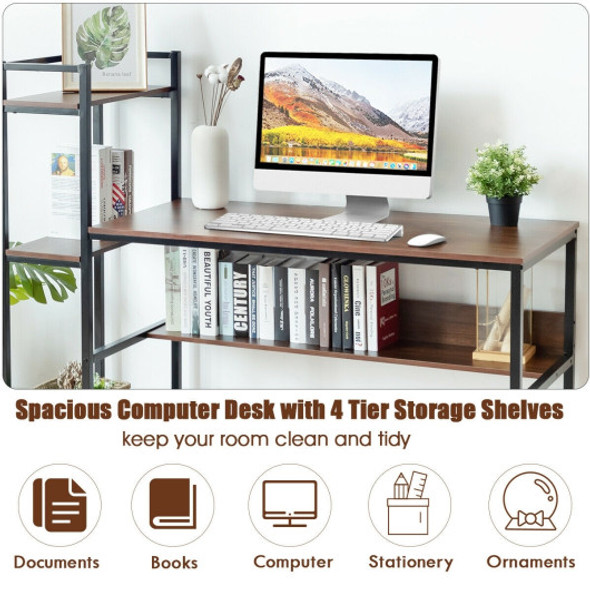 59-Inch Computer Desk Home Office Workstation 4-Tier Storage Shelves-Walnut