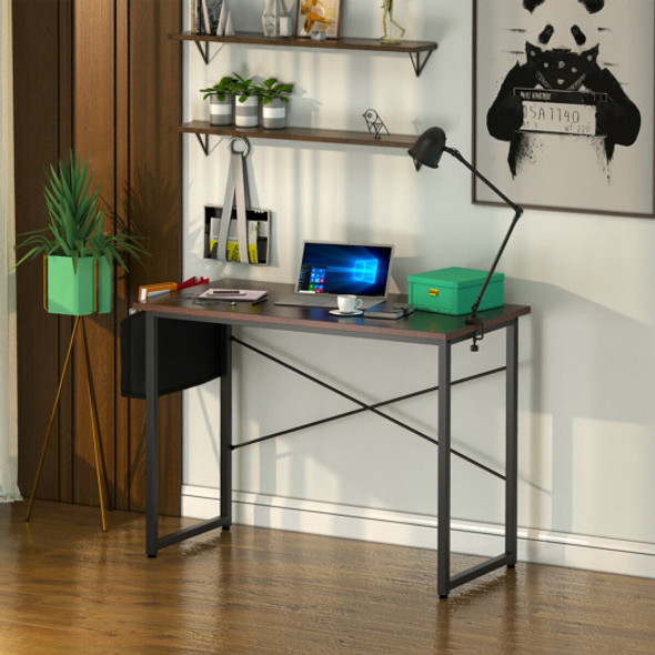 Modern Computer Desk Study Writing Table Home Office with Storage Bag Coffee-M