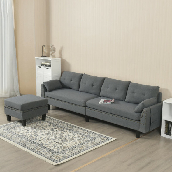 Convertible 4-Seat L-Shaped Sectional Sofa Couch with Storage Ottoman-Gray