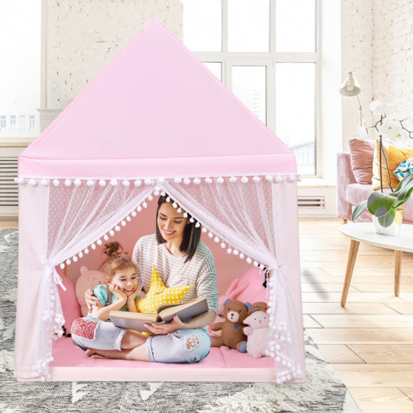 Kids Play Tent Large Playhouse Children Play Castle Fairy Tent Gift with Mat-Pink