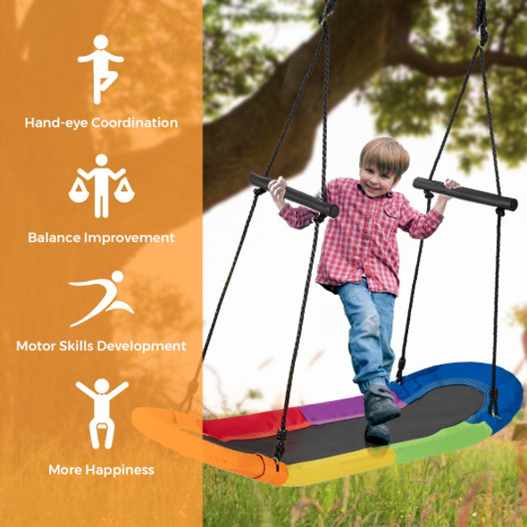 Saucer Tree Swing Surf Kids Outdoor Adjustable Oval Platform Set with Handle-Color