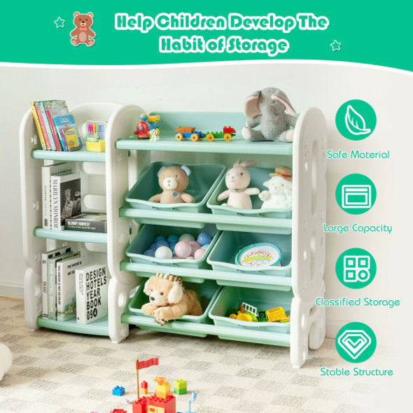 Kids Toy Storage Organizer with Bins and Multi-Layer Shelf for Bedroom Playroom -Green