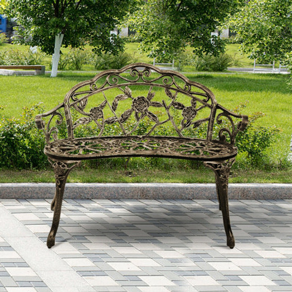 Aluminum Patio Outdoor Garden Bench Chair Loveseat Cast-Bronze