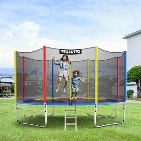 12Ft Trampoline with Safety Enclosure Net and Ladder Outdoor for Kids Adults