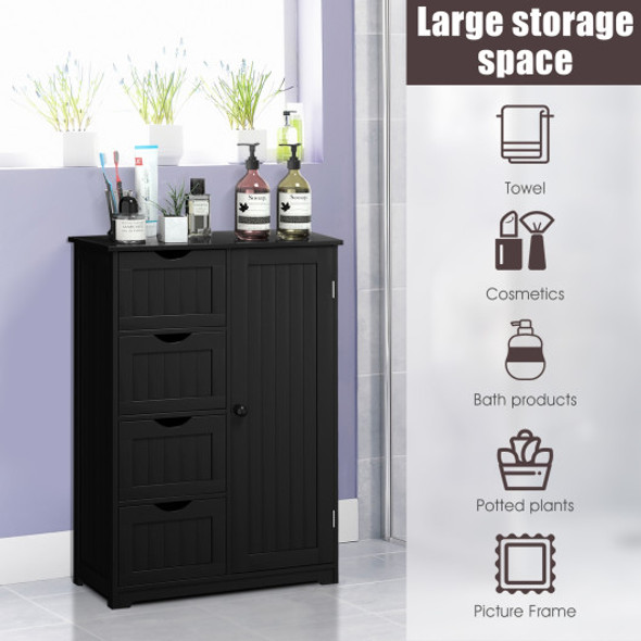 Standing Indoor Wooden Cabinet with 4 Drawers-Black