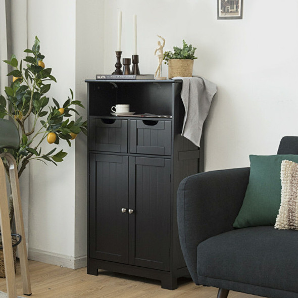 Bathroom Wooden Side Cabinet  with 2 Drawers and 2 Doors-Dark Brown