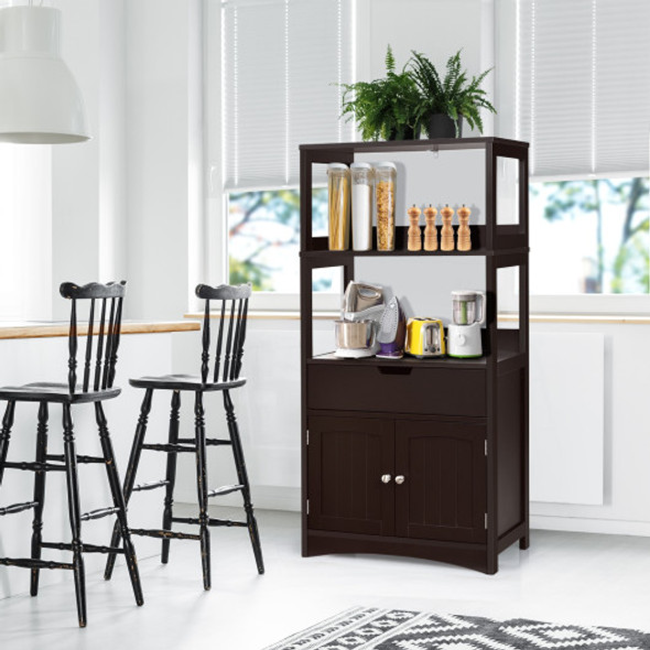 Bathroom Storage Cabinet with Drawer and Shelf Floor Cabinet-Espresso