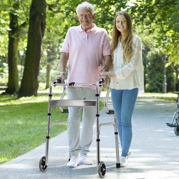 Aluminum Heavy-Duty Folding Wheeled Stand-Assist Walker-Gray