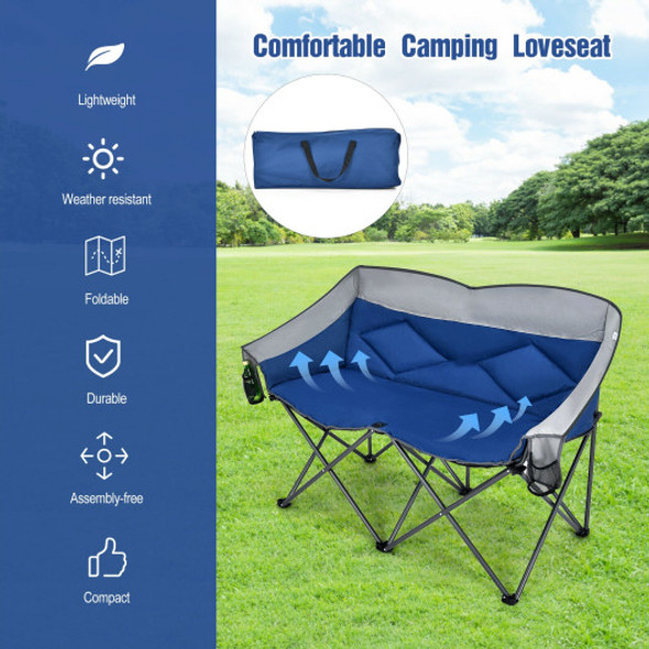 Folding Camping Chair with Bags and Padded Backrest-Blue