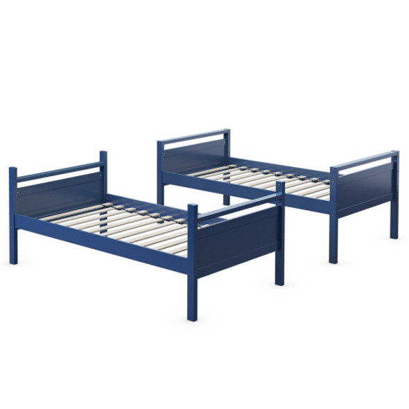 Twin Over Twin Bunk Bed Convertible 2 Individual Beds Wooden -Navy
