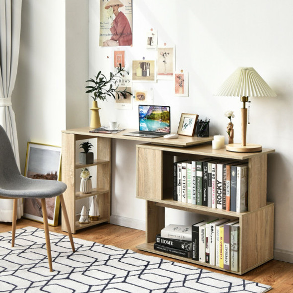 Study L-Shaped Rotating Corner Computer/Laptop Table with Bookshelves