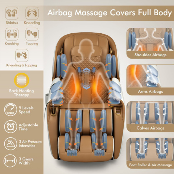 Full Body Zero Gravity Massage Chair Recliner with SL Track-Coffee