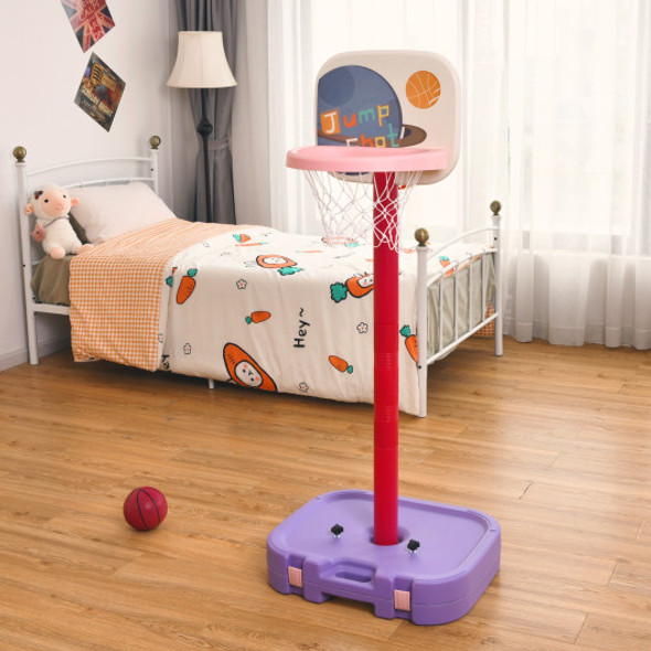 2 in 1 Kids Basketball Hoop Stand with Ring Toss and Storage Box-Purple