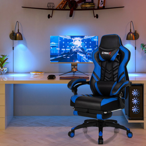 Adjustable Gaming Chair with Footrest for Home Office-Blue