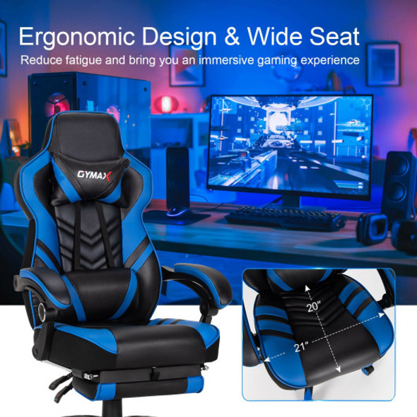 Adjustable Gaming Chair with Footrest for Home Office-Blue