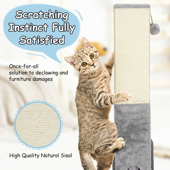 31 inch Tall Cat Scratching Post Claw Scratcher with Sisal Rope and 2 plush Ball-Gray