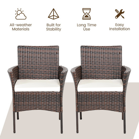 2 Pieces Outdoor PE Rattan Armchairs with Removable Cushions