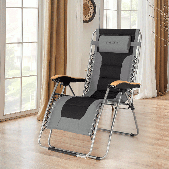 Oversize Folding Adjustable Padded Zero Gravity Lounge Chair-Gray