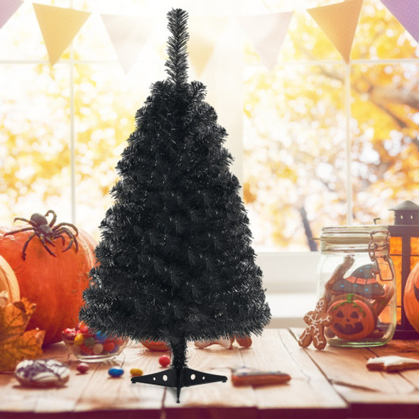 3 Feet Unlit Artificial Christmas Halloween Mini Tree with Plastic Stand-Black