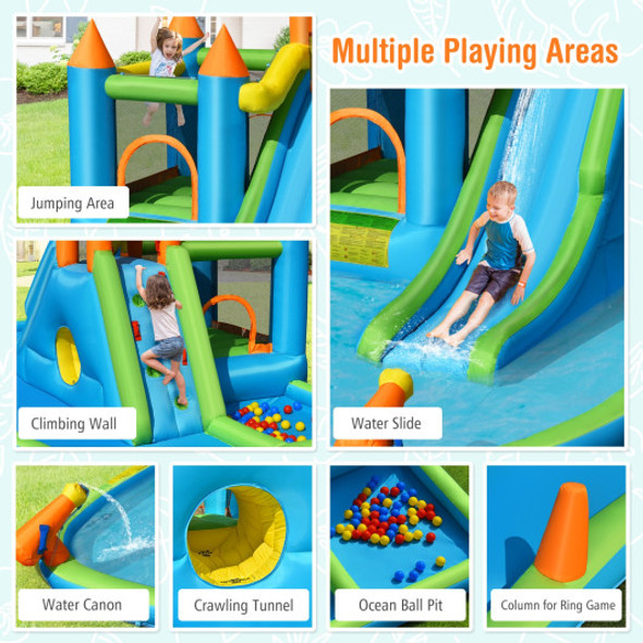 Inflatable Water Slide with Bounce House and Splash Pool without Blower for Kids