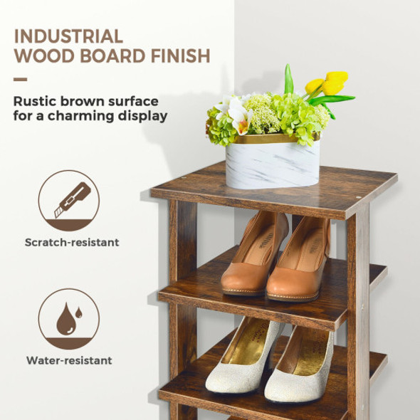 Wooden Shoes Storage Stand 7 Tiers Shoe Rack Organizer Multi-shoe Rack Shoebo-Rustic Brown