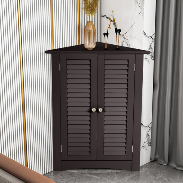 Bathroom Corner Storage Freestanding Floor Cabinet with Shutter Door-Brown