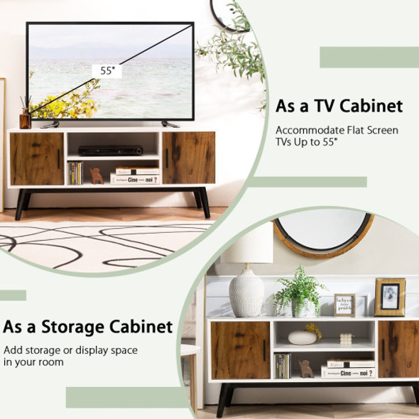 Modern TV Stand with Cabinets and Open Shelves