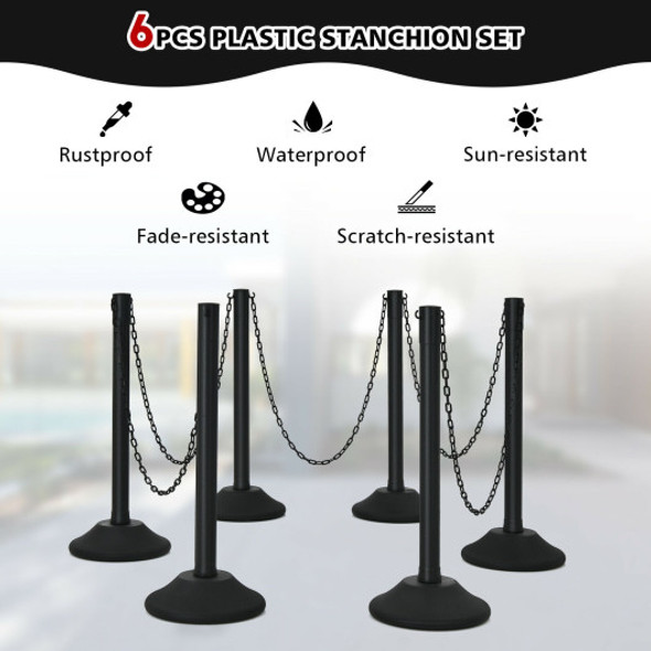 6 Pieces Plastic Stanchion Post 36Inch Crowd Control Barrier with 5FT Link Chain