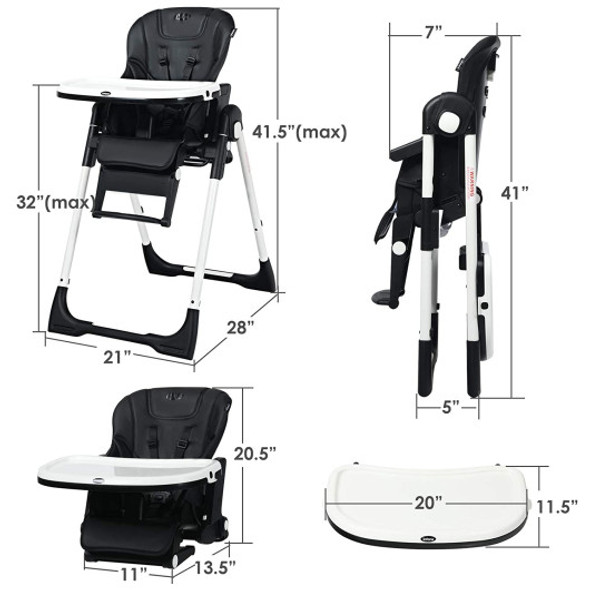 4 in 1 High ChairBooster Seat with Adjustable Height and Recline-Black