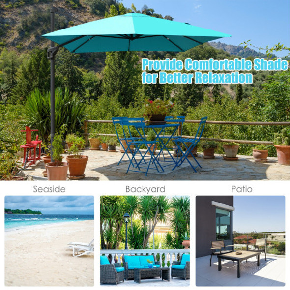 10 x 13 Feet Rectangular Cantilever Umbrella with 360° Rotation Function-Turquoise