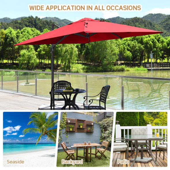 10 x 10 Feet Patio Offset Cantilever Umbrella with Aluminum 360-degree Rotation Tilt-Wine