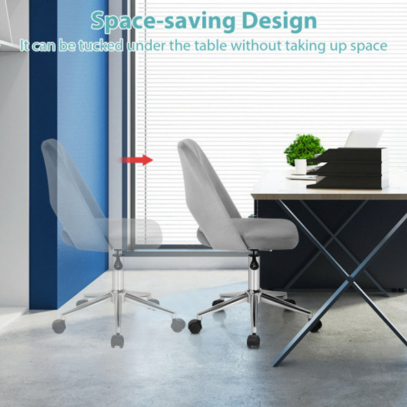 Adjustable Velvet Accent Swivel Vanity Office Chair with Chrome Base-Gray