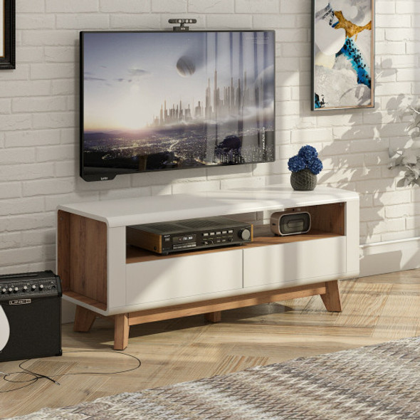 Entertainment Center with 2 Pull-Out Drawers and Open Compartment