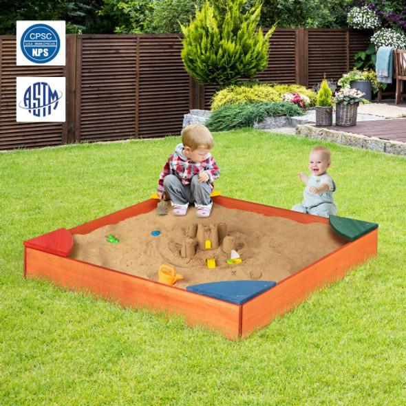 Kids Outdoor Wooden Backyard Sandbox with Built-in Corner Seating