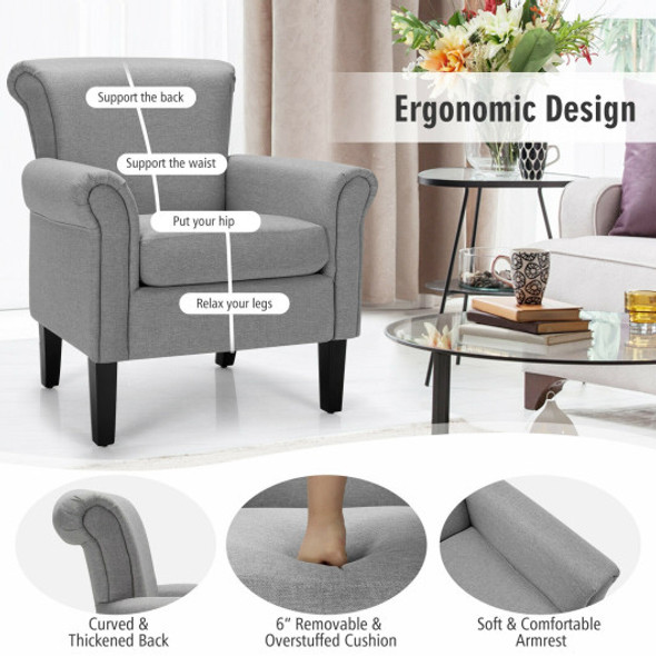 Modern Upholstered Fabric Accent Chair with Rubber Wood Legs-Light Gray