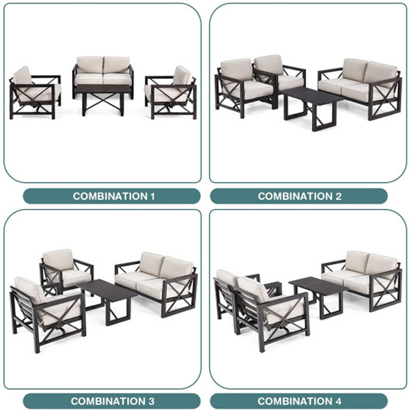 4 Pieces Outdoor Patio Furniture Set with Cushion-Beige